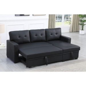 FONTOI Pull out Sectional Sofas, Reversible Sleeper Sectional Sofa with Storage Chaise and Removable Back Cushions, Black, 82"*34.5"*53" - 1 of 4
