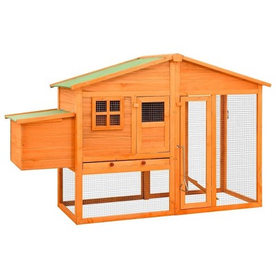 'vidaXL Large Wooden Chicken Coop with Nest Box - Solid Fir Wood and Galvanized Steel Poultry Cage with Raised Sleeping Area and Spacious Run