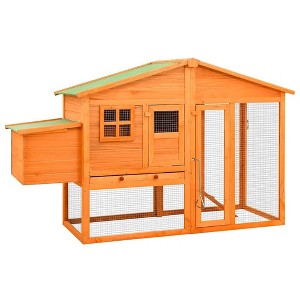 'vidaXL Large Wooden Chicken Coop with Nest Box - Solid Fir Wood and Galvanized Steel Poultry Cage with Raised Sleeping Area and Spacious Run - 1 of 4