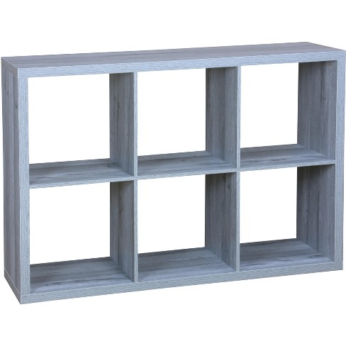 Home Basics 6 Open Cube Organizing Wood Storage Shelf, Grey