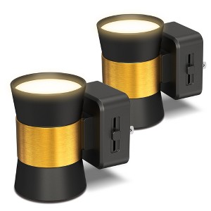 YANSUN 2-Pack 1W Black Plug-In Night Lights, Mini Trumpet Cylinder Design with Gold-Tone Belt, Warm 3000K Dimmable, US Plug - 1 of 1