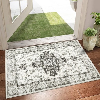 Washable Printed Carpet Area Rug--Traditional Low Profile Pile Rubber Backing Indoor Vintage Area Rugs