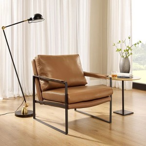 HOMLUX Genuine Leather Lounge Chair Mid-century Accent Chair with Upholstery-wrapped Padded Armrests - 1 of 4