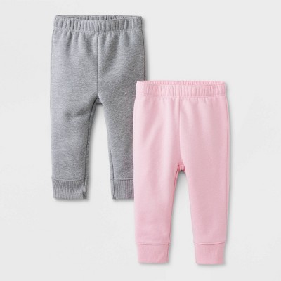 Baby Girls' 2pk Fleece Jogger Pants - Cat & Jack™ Pink/Gray 0-3M