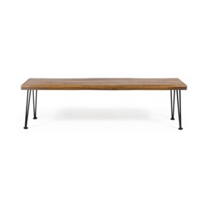 Zion Acacia Wood Modern Industrial Bench - Teak - Christopher Knight Home: Sturdy Iron Frame, Water-Resistant, Seats 3 - 1 of 4