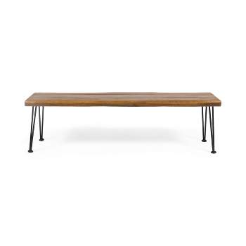 Zion Acacia Wood Modern Industrial Bench - Teak - Christopher Knight Home