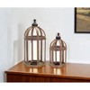 HomeRoots Set of Two Brown Distressed Wood And Glass Floor Lantern Candle Holders - 2 of 4
