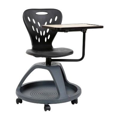 Emma and Oliver Black Mobile Desk Chair - 360° Tablet Rotation and Storage Cubby