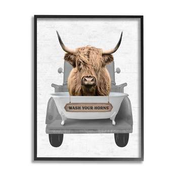 Stupell Industries Wash Your Horns Cattle Framed Giclee Art