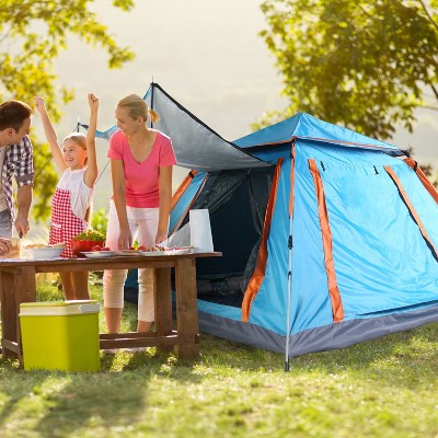 FURNIinspire Camping Tents Pop-Up Waterproof Camping Tent, Family Camping Tent With 2 Mosquito Nets Windows, Blue, 84.65"*84.65"*53.54"