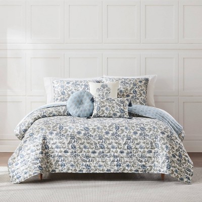 Lush Décor Full/Queen Lillian Block Print Reversible Quilts Blue
