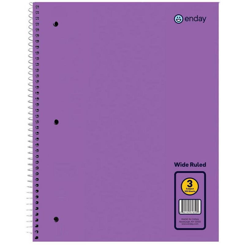Enday 3-Subject Spiral Notebook Wide Ruled - 120 Sheets, 1 of 2