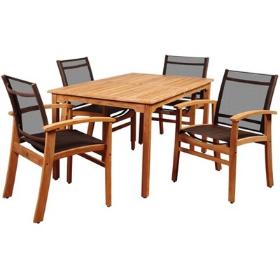 New Pacific 5pc Patio Teak Wood Dining Set - International Home Miami