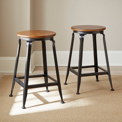 Set of 2 Industrial Birch & Metal 24" Brown Counter Stools