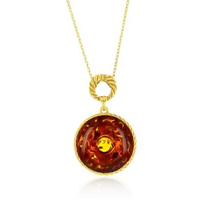 Simona Sterling Silver, Round Amber, Rope Design Outline 18" Pendant Necklace - Gold Plated - Brown - 1 of 2