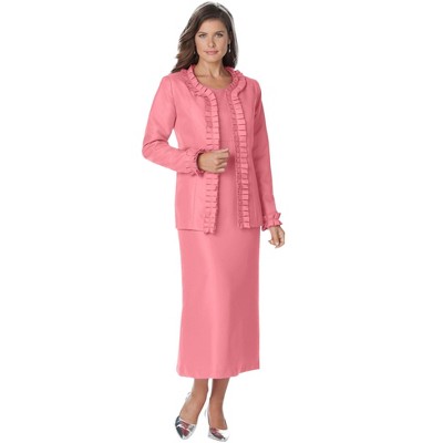 Roaman's Women's Plus Size Pleated Jacket Dress, 20 W - Salmon Rose ...