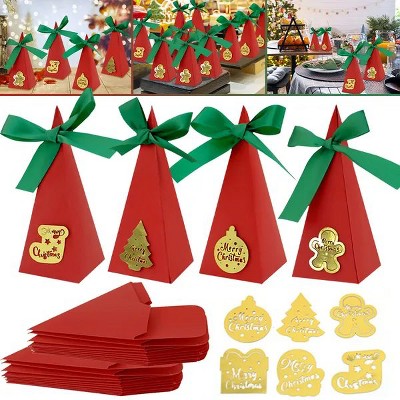 20-Pack Pre-Assembled Christmas Treat Boxes, Holiday Goody Bags with Tree Socks & Gold Card for Xmas Cookie Gifts, Birthday & Wedding Parties