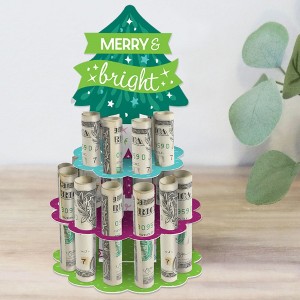 Big Dot of Happiness Merry and Bright Trees - DIY Colorful Whimsical Christmas Party Money Holder Gift - Cash Cake - 1 of 4