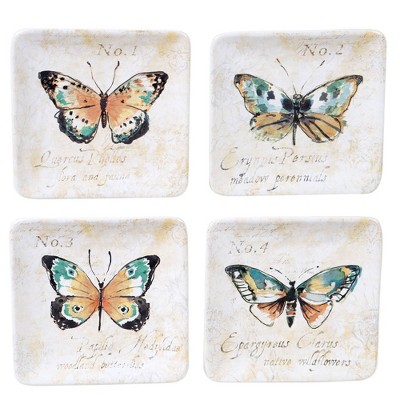 Multicolored Set of 4 Assorted Designs Certified International Nature Garden 6 Canape//Snack Plates