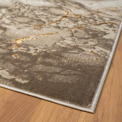 Beige and Gold Abstract Marble 9' x 12' Area Rug