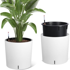 Nasitip 2PACK Square Planter Set, 20''Tall Planters with Built-in Drainage, Water Level Monitor, and Wheels for Easy Movement - 1 of 4