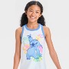 Girls' Disney Stitch "Cute But Wild" Graphic Raglan Tank Top - White - 2 of 4