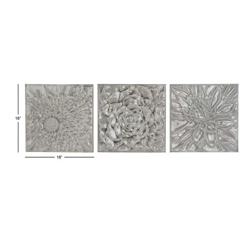 Metal Floral Wall Decor with Embossed Designs Set of 3 Gray - Olivia &#38; May, 4 of 23