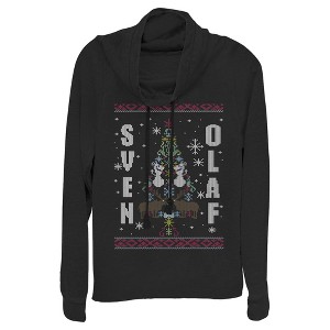 Juniors Womens Frozen Ugly Christmas Besties Cowl Neck Sweatshirt - 1 of 3