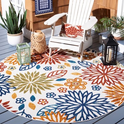 Cabana CBN833 Power Loomed Indoor and Outdoor Area Rug - Creme/Red - 3' round - Safavieh.