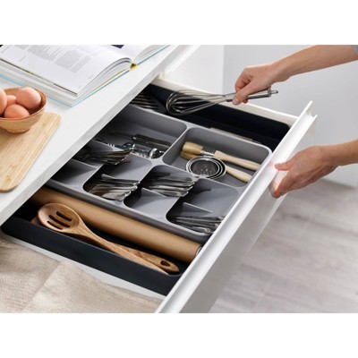 Gray Adjustable Plastic Flatware and Utensil Organizer Tray