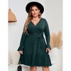 Clearlove Women Plus Size V Neck Wrap Dress High Waist Ruffle Long Sleeve Casual Midi Dress with Belt - 2 of 4