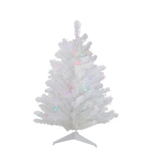 Northlight Pre-Lit Medium Snow White Artificial Christmas Tree - 2' - Multicolor Lights - 1 of 3