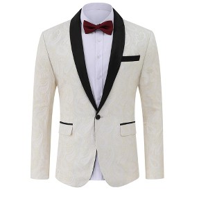 Men's Paisley Tuxedo Jacket Shawl Lapel One Button Suit Jacket Floral Blazer for Dinner Wedding Prom Party - 1 of 4