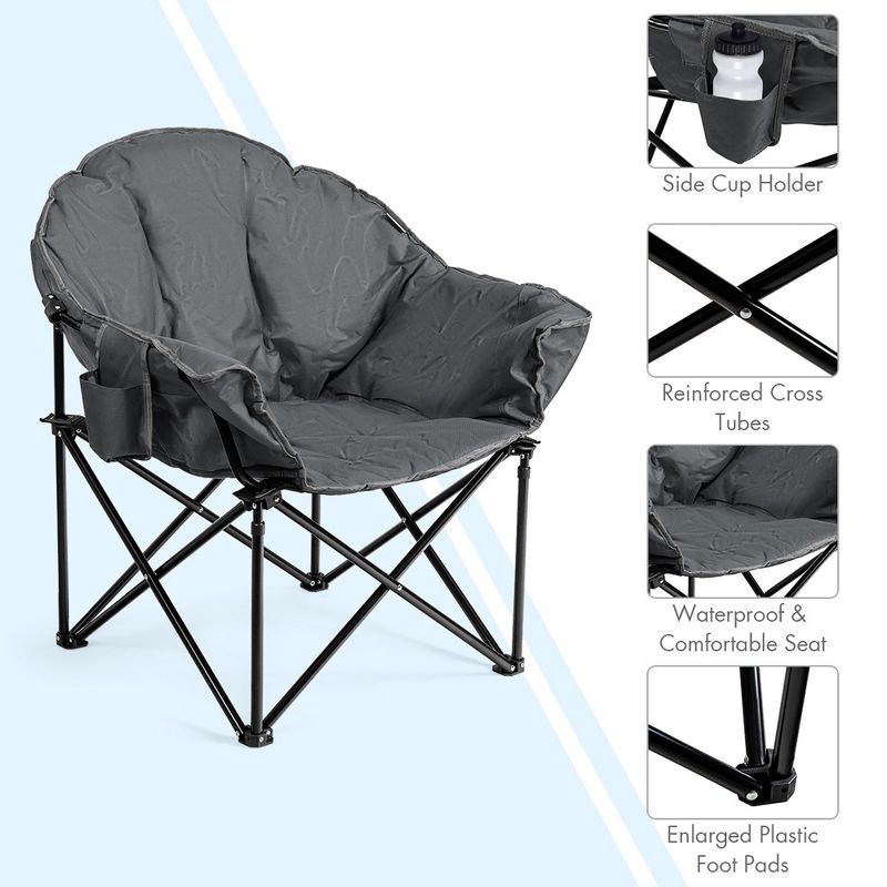 Costway Folding Camping Moon Padded Chair with Carry Bag Cup Holder Portable Navy\ Brown\Grey, 2 of 8