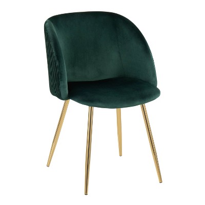 Set of 2 Green Velvet Upholstered Dining Chairs with Gold Metal Legs