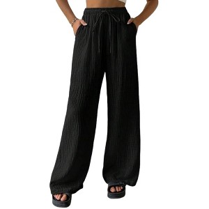Women's Summer Casual High Waisted Palazzo Pants Wide Leg Trousers with Pockets Spring Fall Long Lounge Pant - 1 of 4