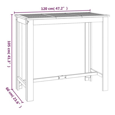 Acacia Wood Outdoor Bar Table with Oil Finish, 47.2" x 23.6" x 41.3"