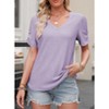 Women's V - Neck Puff Sleeve Top, Knit Textured Shirt, Casual Short - Sleeve T - Shirt - 4 of 4