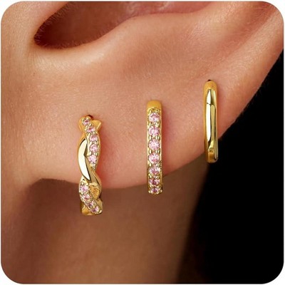 Inerney Gold Huggie Hoop Earrings Set for Women, Dainty Small Sterling Silver Earring Stacks Hypoallergenic Jewelry for Multiple Piercings