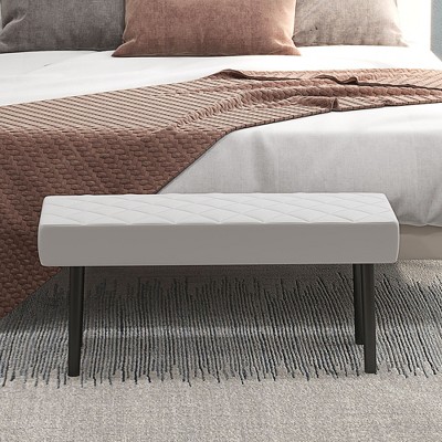 Gray Faux Leather Upholstered Ottoman Bench with Metal Legs