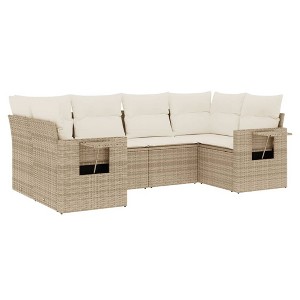 vidaXL 6 Piece Patio Sofa Set with Cushions - Beige and Cream Poly Rattan - 1 of 4