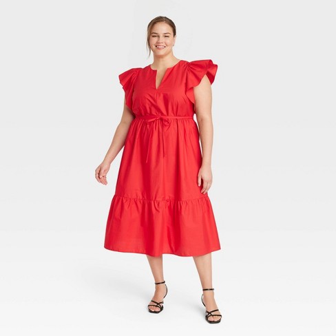 Women's Flutter Short Sleeve Midi Dress - A New Day™ Red 4x : Target