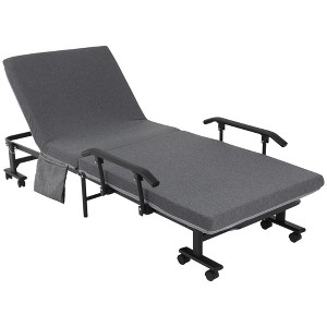 HOMCOM Rollaway Bed, Folding Bed with 3.25" Mattress, Portable Foldable Guest Bed with Adjustable Backrest, and Metal Frame on Wheels, Dark Gray - 1 of 4