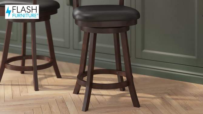 Flash Furniture Zerrick Commercial Grade Wood Classic Ladderback Swivel Counter Height Barstool with Padded, Upholstered Seat, 2 of 13, play video