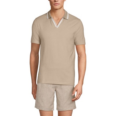 Lands' End Men's Short Sleeve Pique Johnny Collar Polo