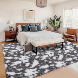 Soft Modern Cow Print Shaggy Area Rug Plush Fluffy Non Slip Large Living Room Rug - 1 of 4