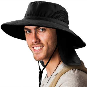 Sun Cube Wide Brim Sun Hat With Neck Flap, Upf50+ Hiking Safari Fishing Hat  For Men Women, Sun Protection Beach Hat (black) : Target