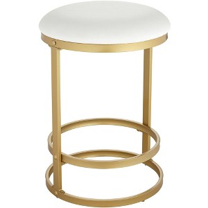 55 Downing Street Palmer Gold Metal Bar Stool 26" High Modern White Fabric Round Cushion with Footrest for Kitchen Counter Height Island Home House - 1 of 4