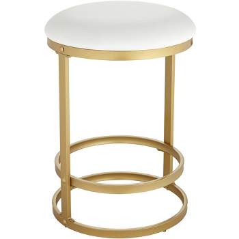 55 Downing Street Palmer Gold Metal Bar Stool 26" High Modern White Fabric Round Cushion with Footrest for Kitchen Counter Height Island Home House