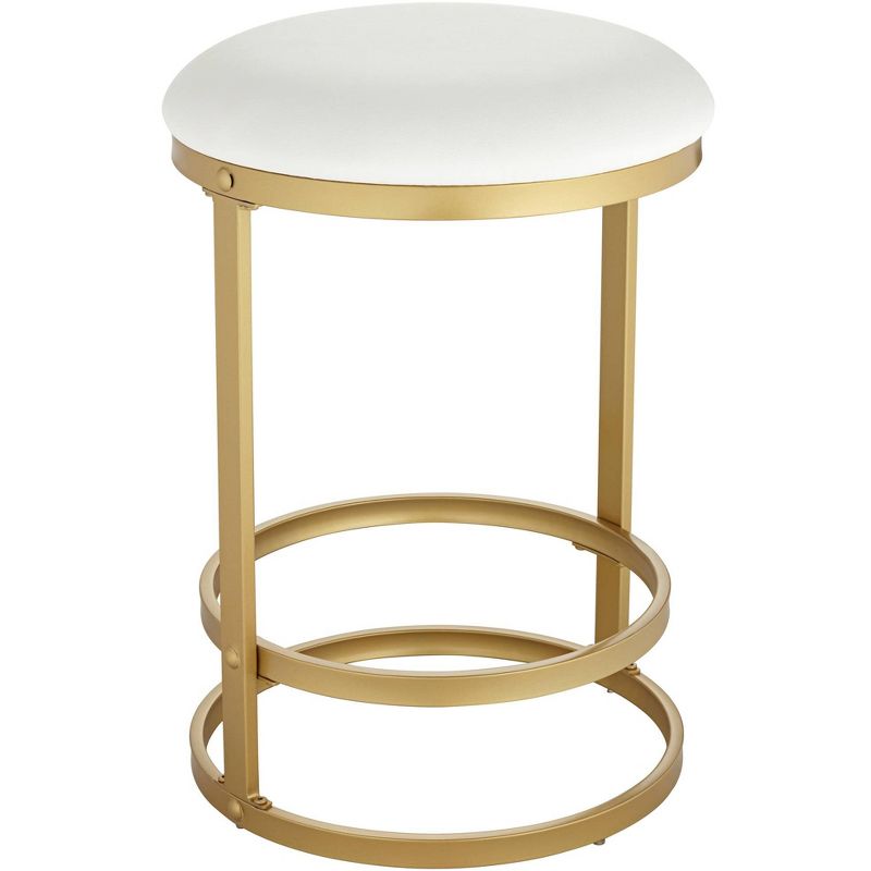 55 Downing Street Palmer Gold Metal Bar Stool 26" High Modern White Fabric Round Cushion with Footrest for Kitchen Counter Height Island Home House, 1 of 10